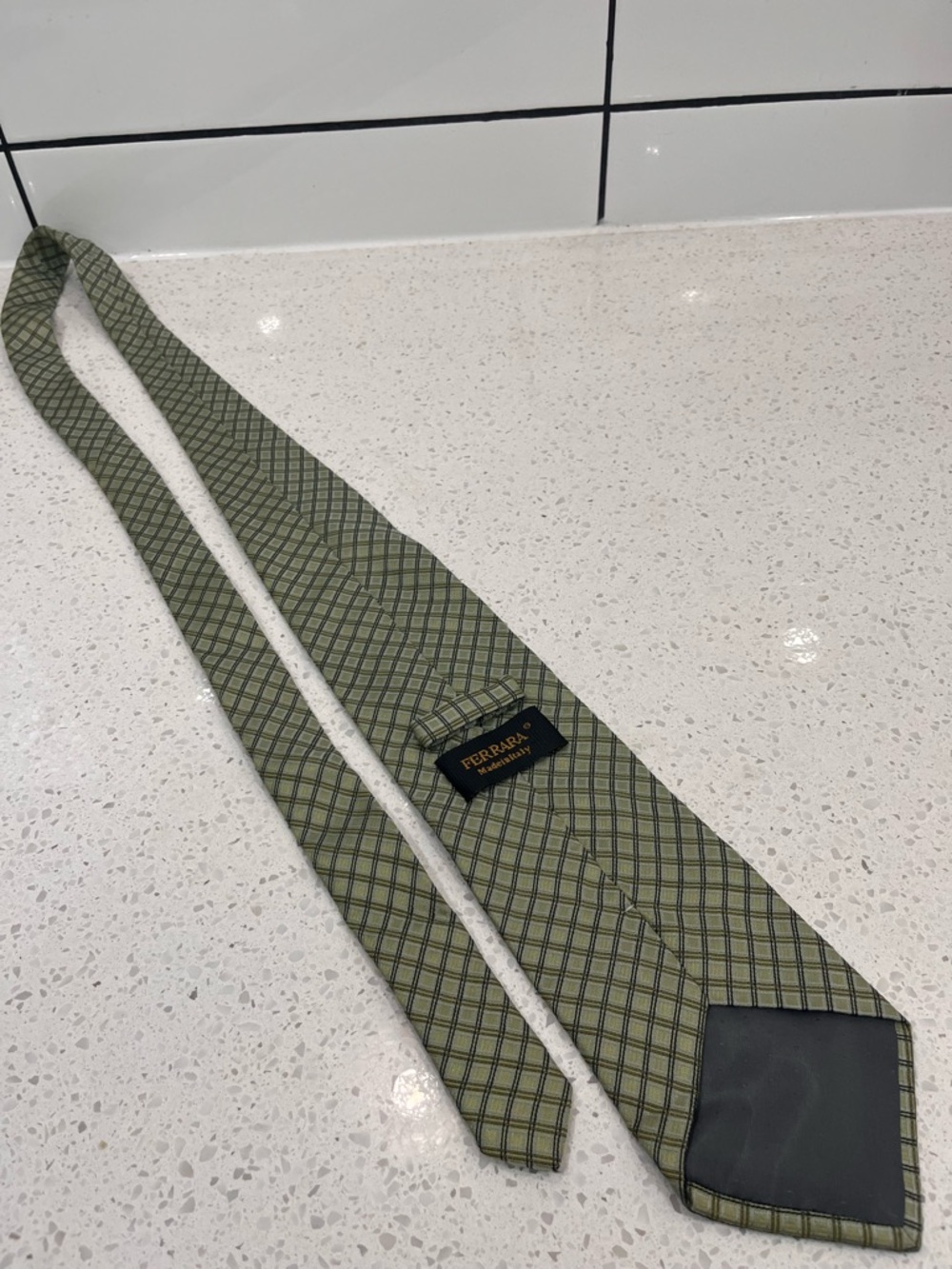 Salvatore Ferrara Olive Green Plaid Men's Silk Tie